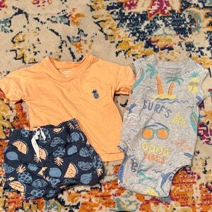 Summer bundle: orange T-Shirt and Blue Shorts Set with sleeveless body suit